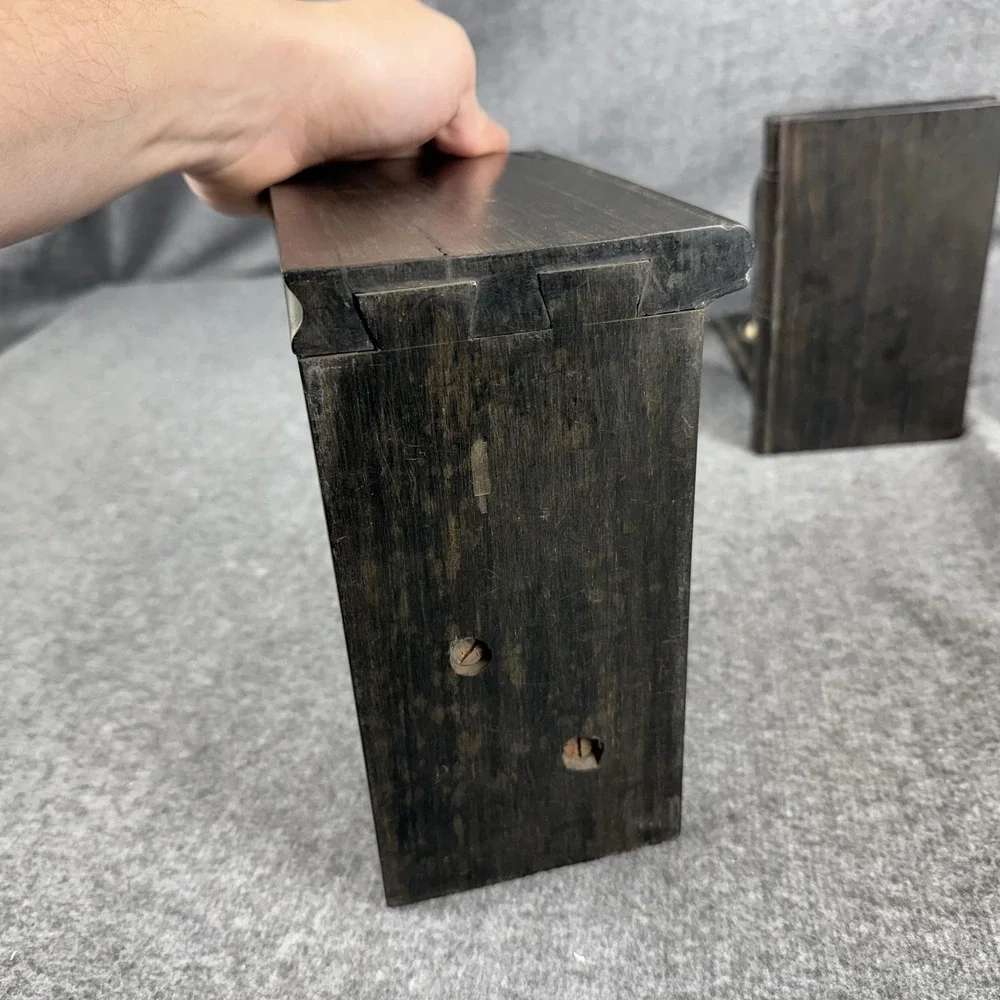Wood Elephant Bookends Pair Hand Carved Book Holder Brown Home Decor Shelf
